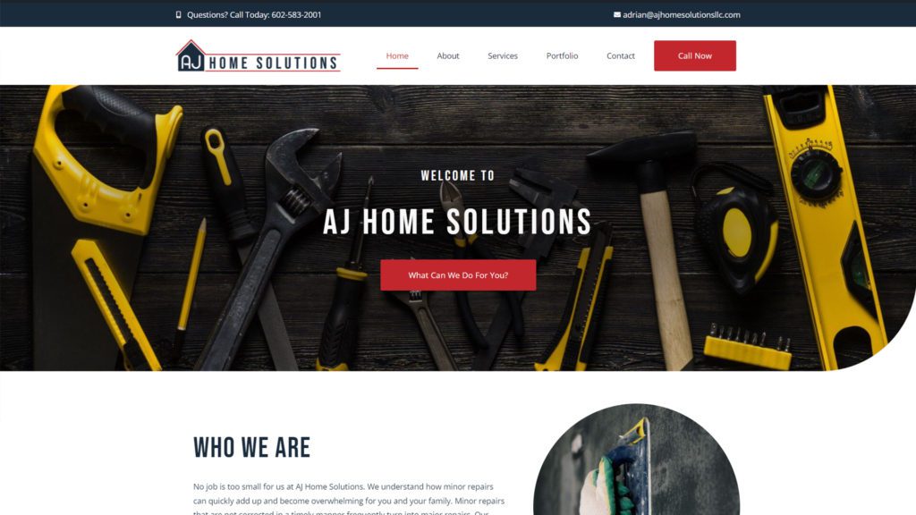 Screenshot of AJ Home Solutions website.