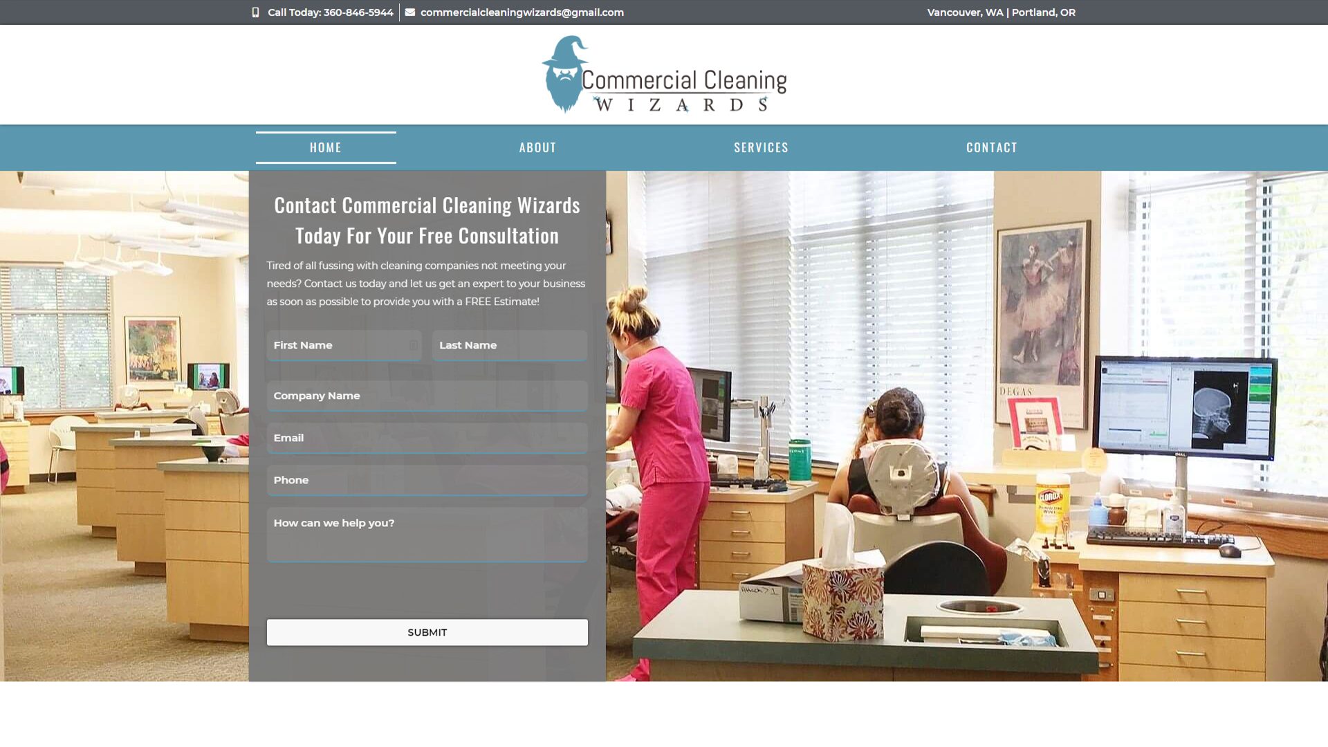 Screenshot of Commercial Cleaning Wizards website.