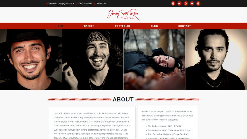 Screenshot of Jamiel Saint Rose website.